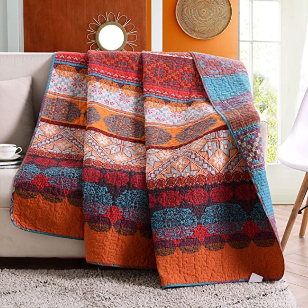 Cotton Boho Fall Throw Blanket